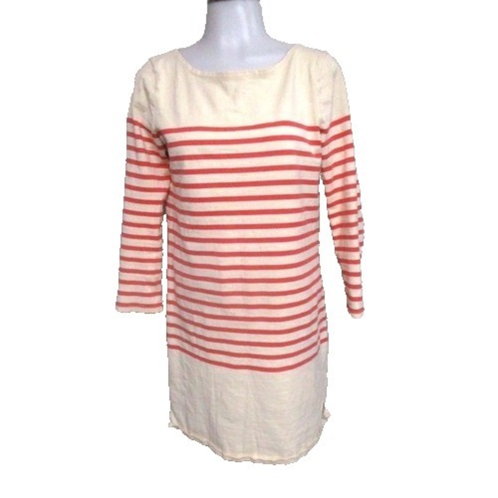 J CREW Sz S Womens striped orange beige  pullover dress Nautical Preppy